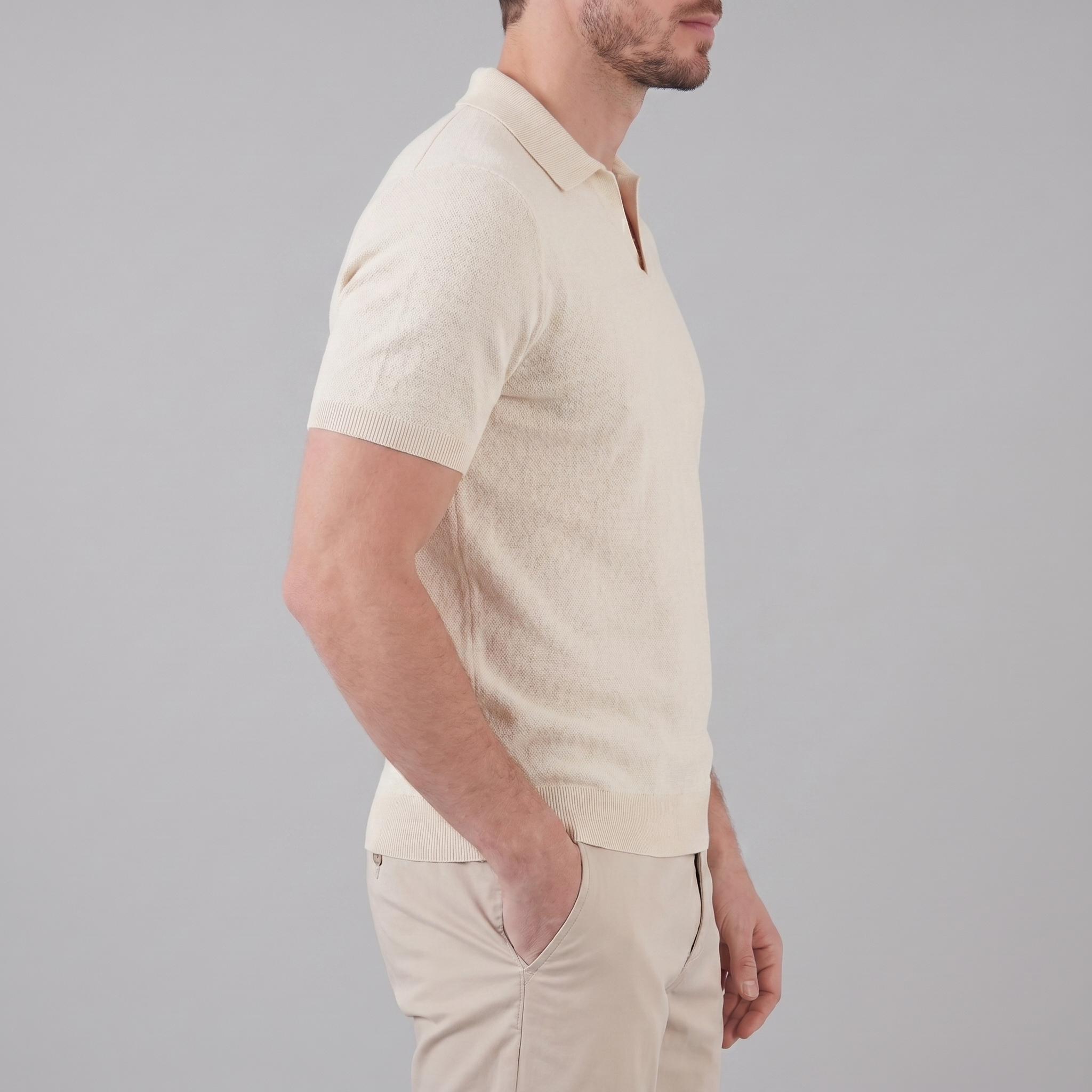 Men's V-Neck Knit Polo Shirt Short Sleeve Summer