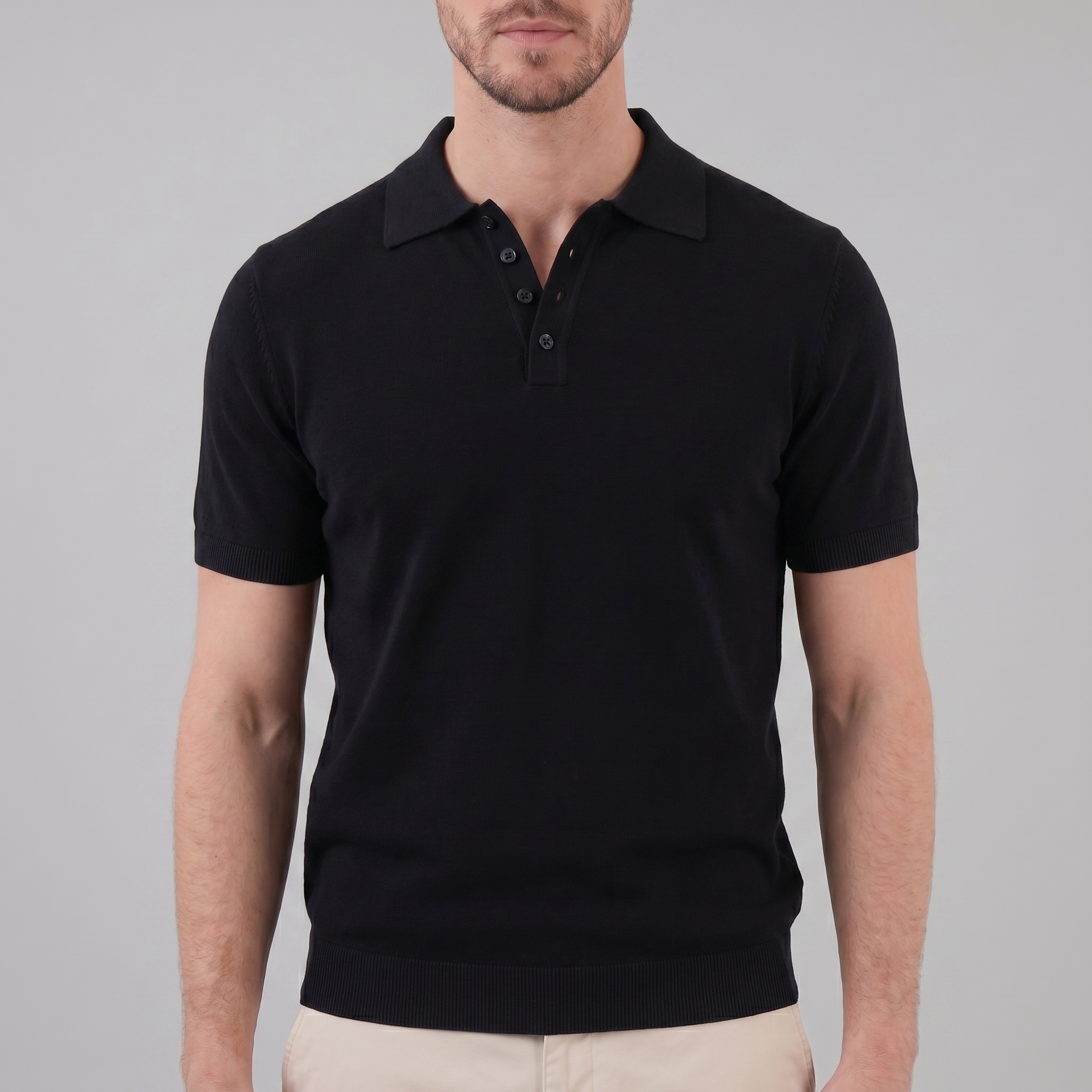 Men's V-Neck Knit Polo Shirt Short Sleeve Summer