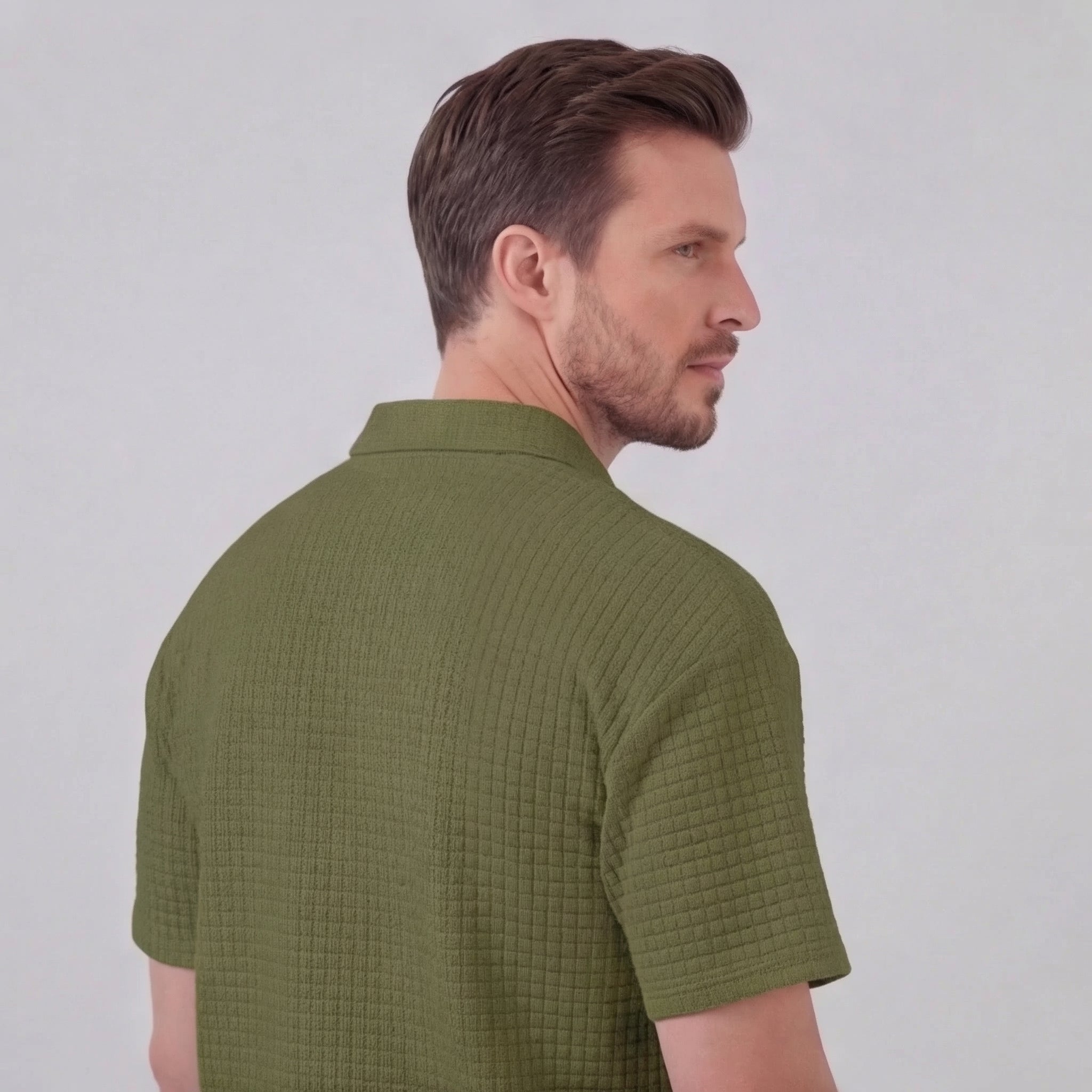 Men's Waffle Texture Zip Polo Shirt Shorts Co-ord Set Summer