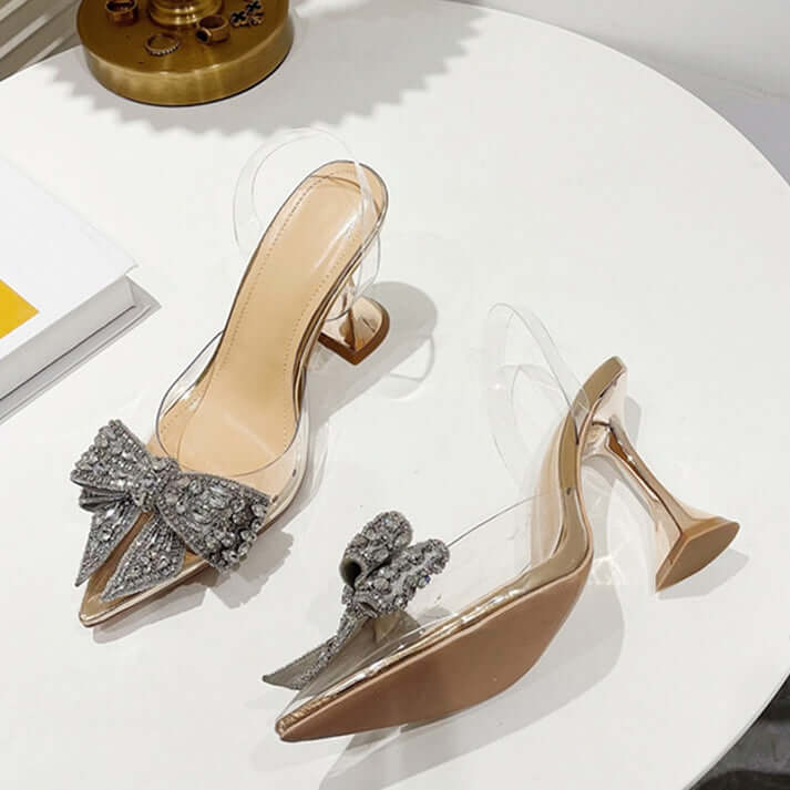 Amelia - Crystal Bow Pointed Heel Slingbacks