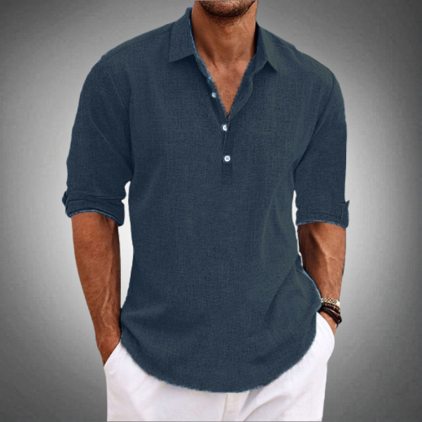 Men's Linen Long Sleeve Popover Shirt