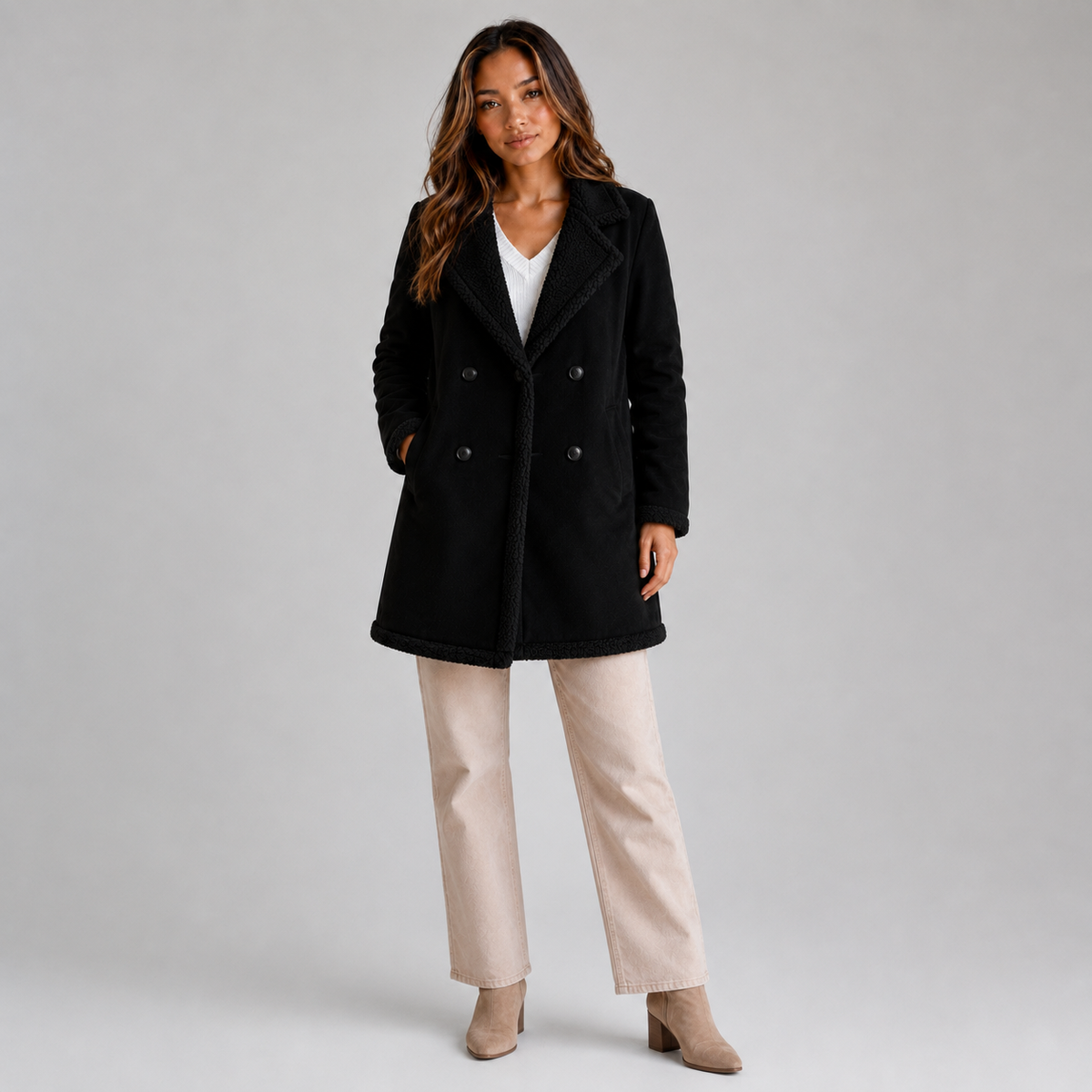 Women’s Suede Look Shearling Coat