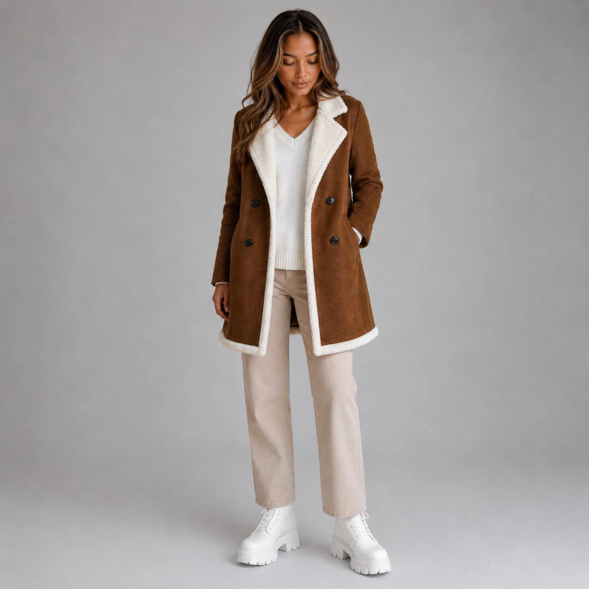 Women’s Suede Look Shearling Coat