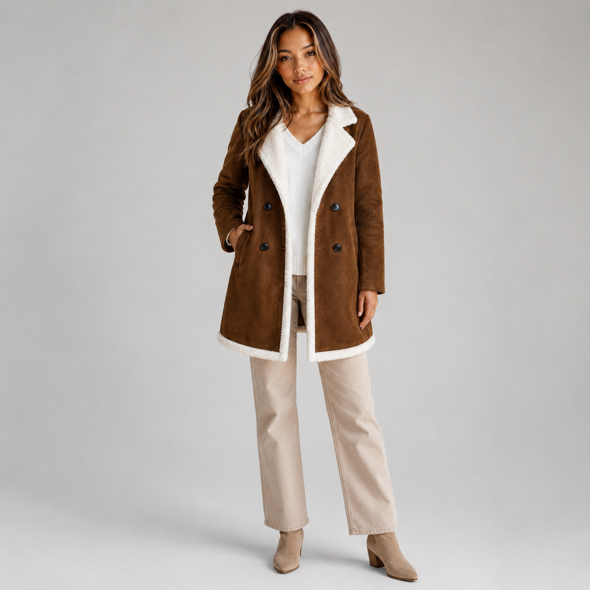 Women’s Suede Look Shearling Coat