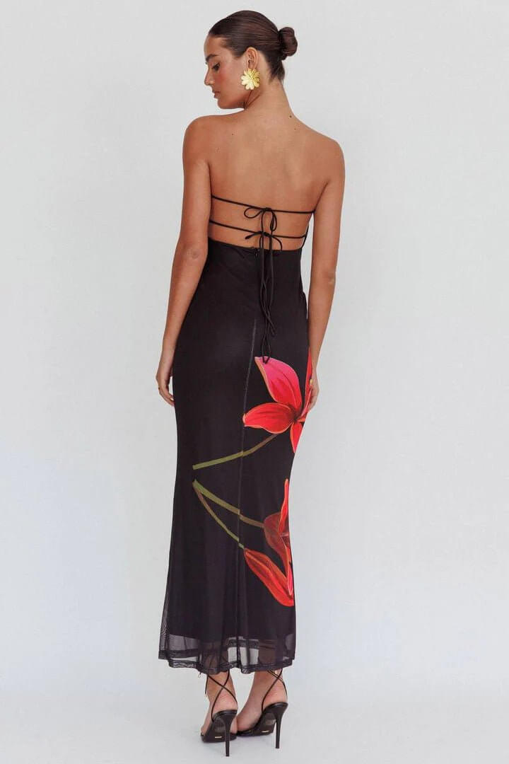 Cynthia - Midnight Bloom Strapless Maxi Dress - Lena Muse