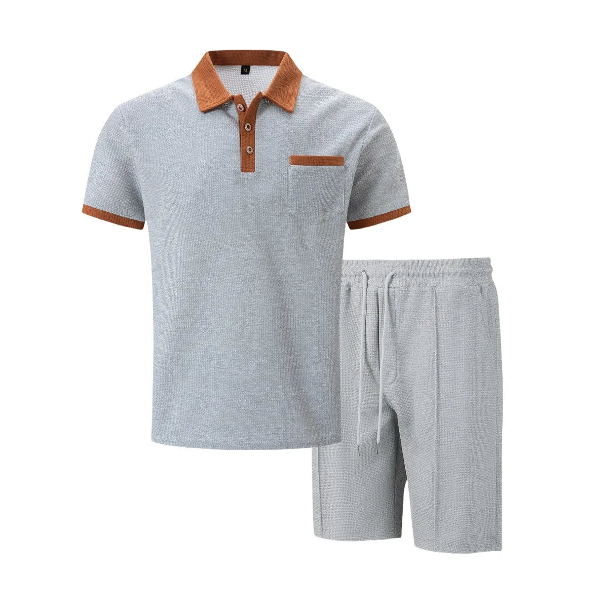 Men's Contrast Trim Polo Shirt Shorts Co-ord Set Summer