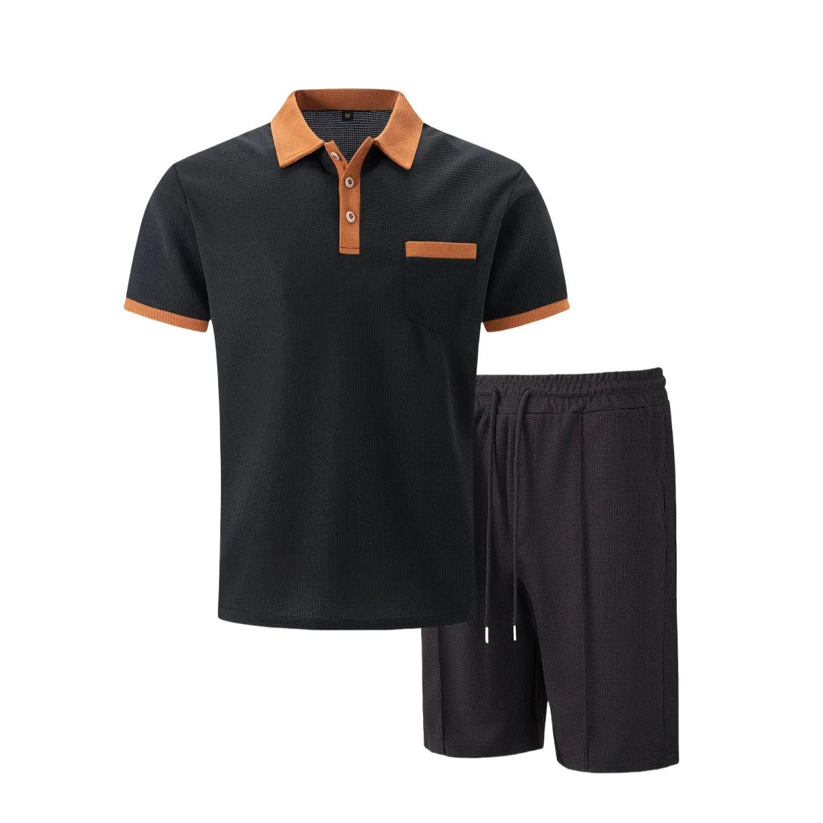 Men's Contrast Trim Polo Shirt Shorts Co-ord Set Summer