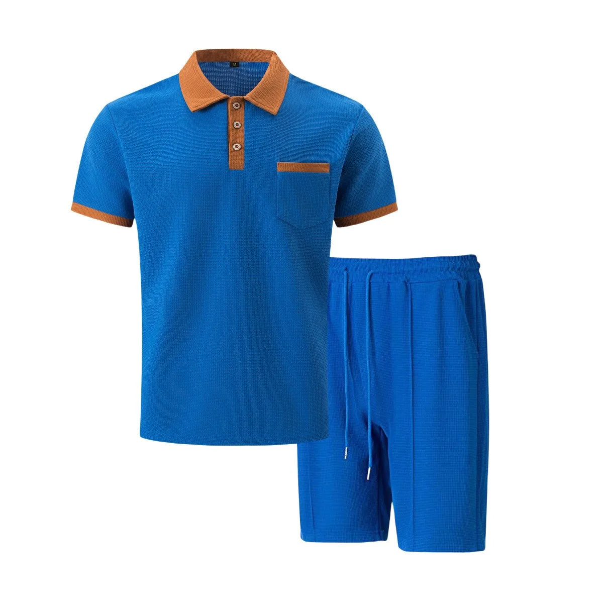 Men's Contrast Trim Polo Shirt Shorts Co-ord Set Summer