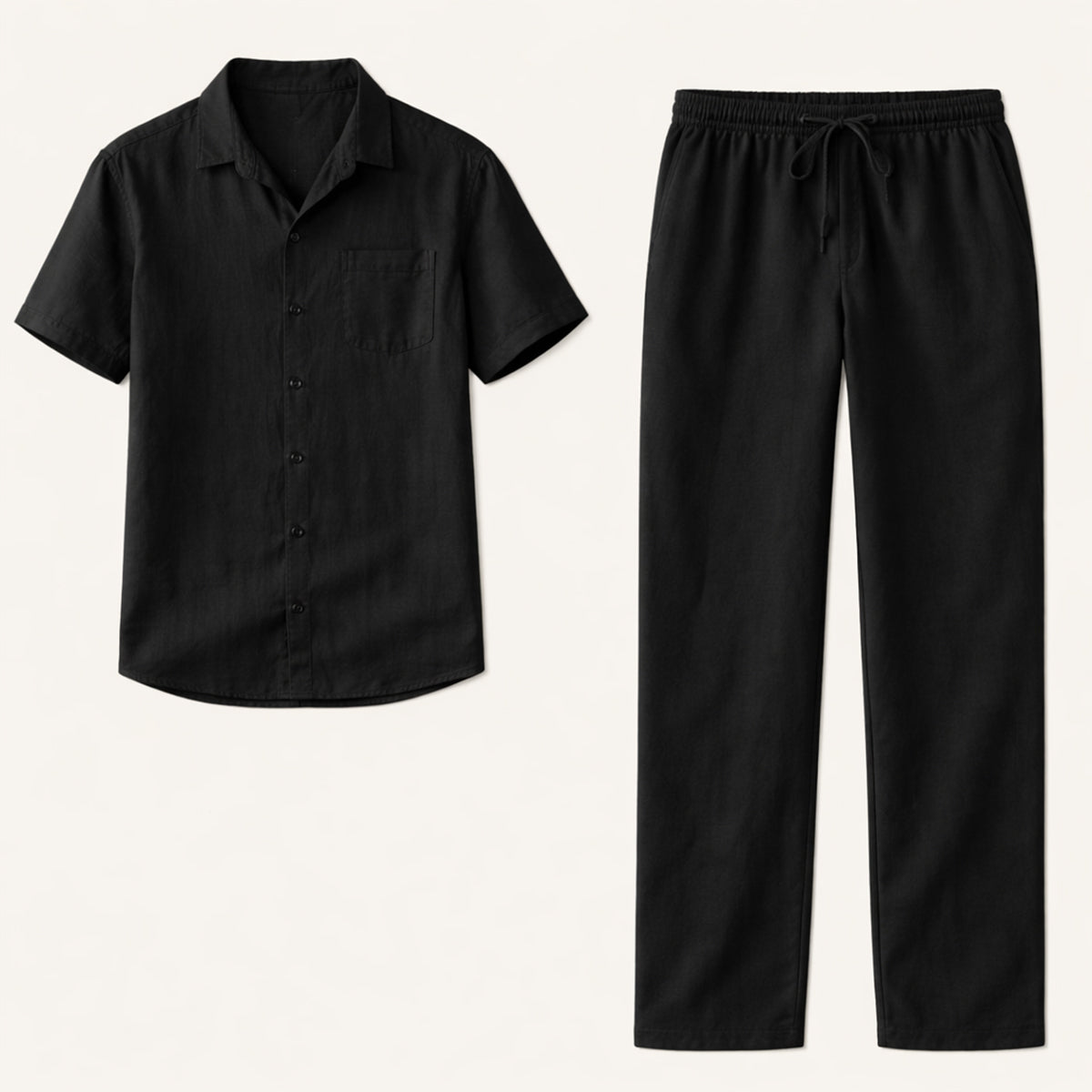 Men's Linen Camp Collar Shirt Trousers Co-ord Set Summer