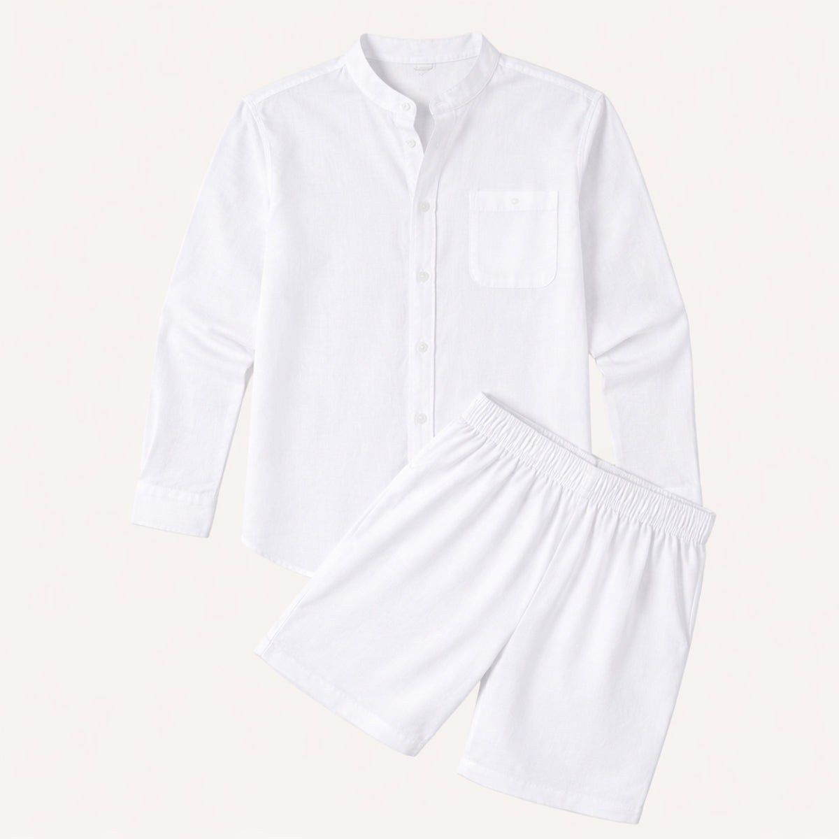 The Mykonos Men's Two Piece Set, Mandarin Collar Shirt and Drawstring Shorts