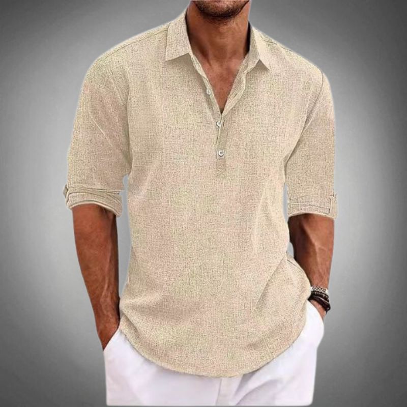 Men's Linen Long Sleeve Popover Shirt