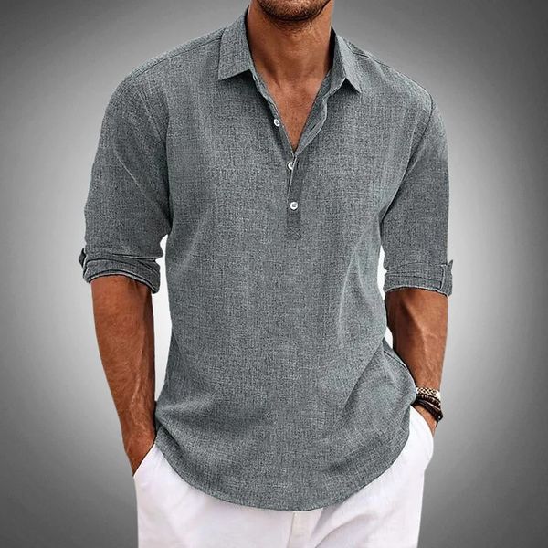 Men's Linen Long Sleeve Popover Shirt