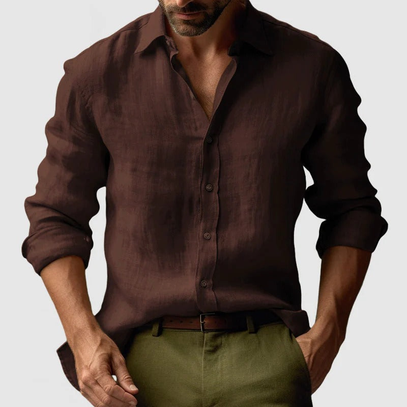 Men's Linen Long Sleeve Relaxed Fit Shirt Summer