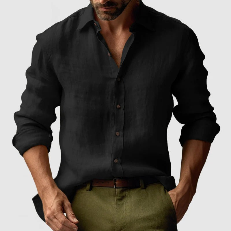 Men's Linen Long Sleeve Relaxed Fit Shirt Summer