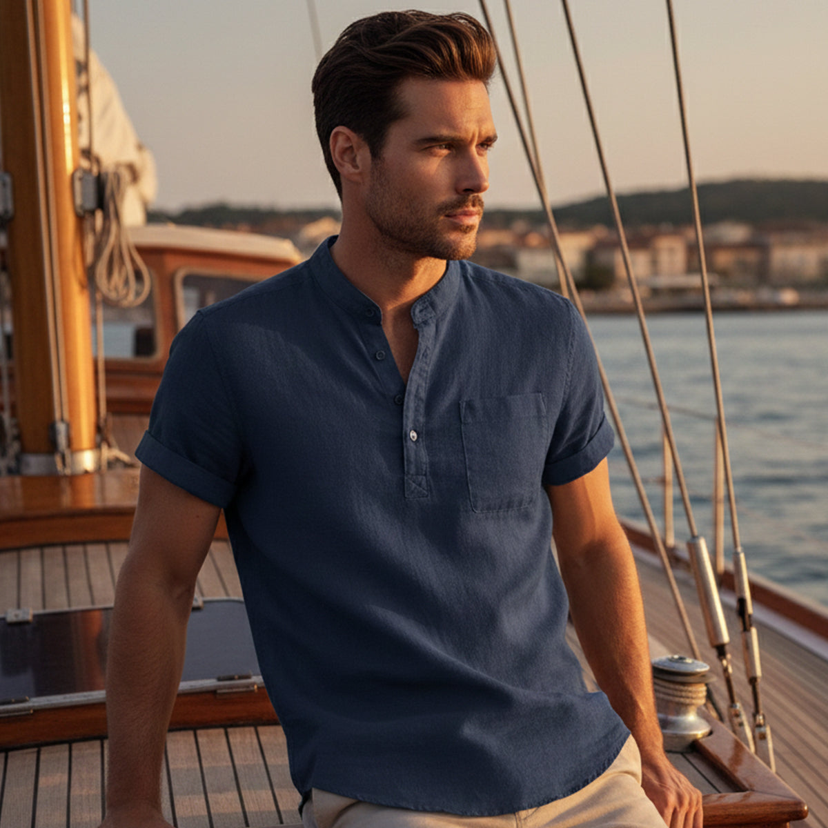 The Capri Men's Casual Henley Short Sleeve Shirt