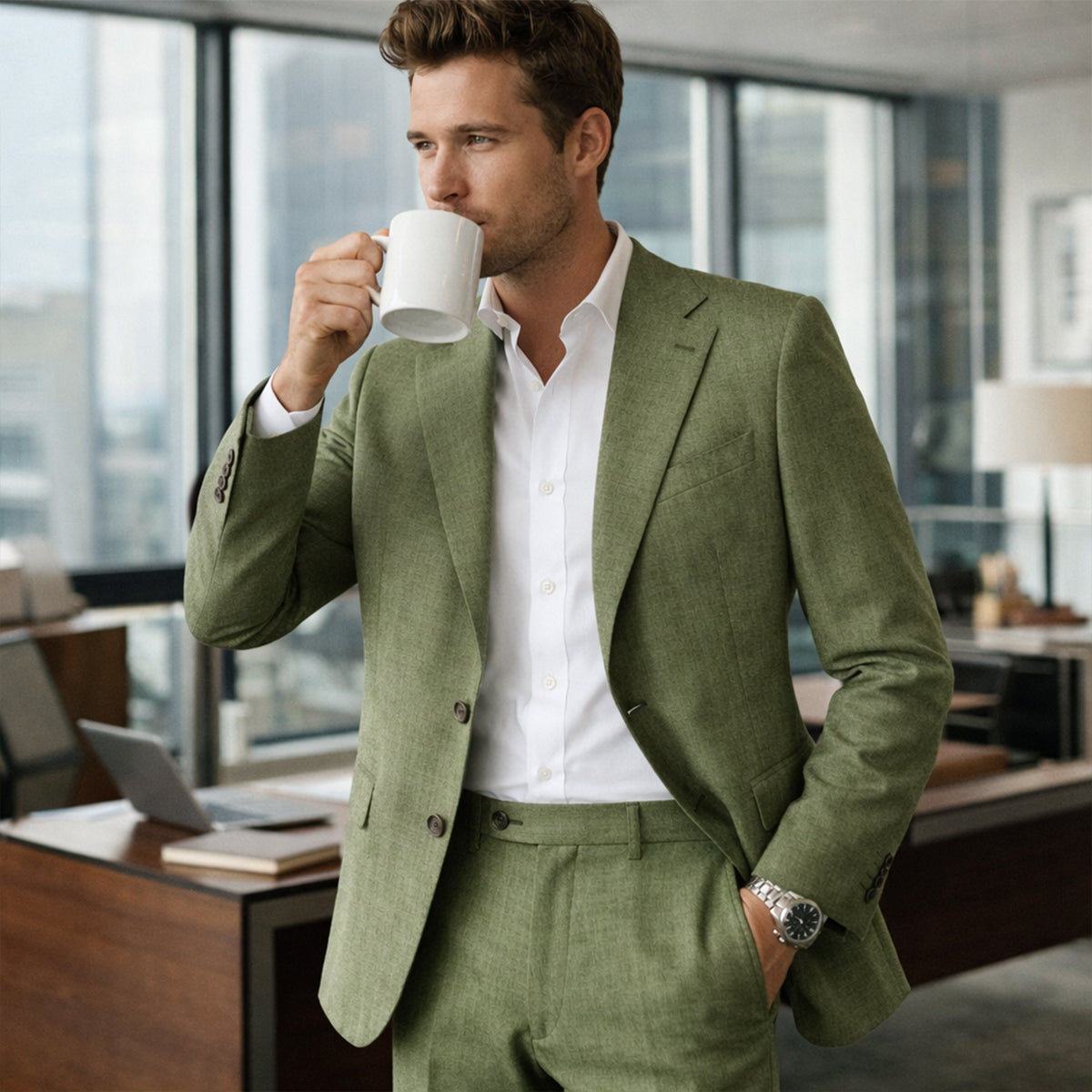 Men's Timeless Linen 2 Piece Wedding Suit