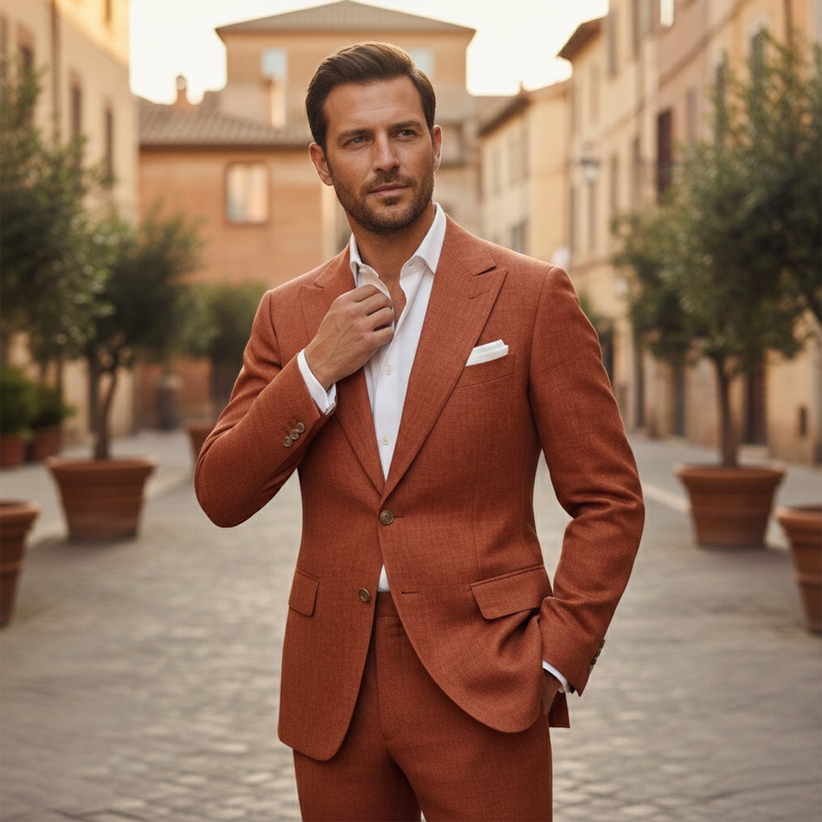 Men's Linen Notch Lapel Two Piece Blazer and Trouser Suit Set