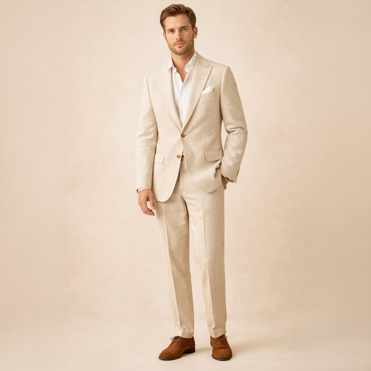 Men's Linen Suit, 2 Piece Notch Lapel Blazer & Trousers, Summer Wedding