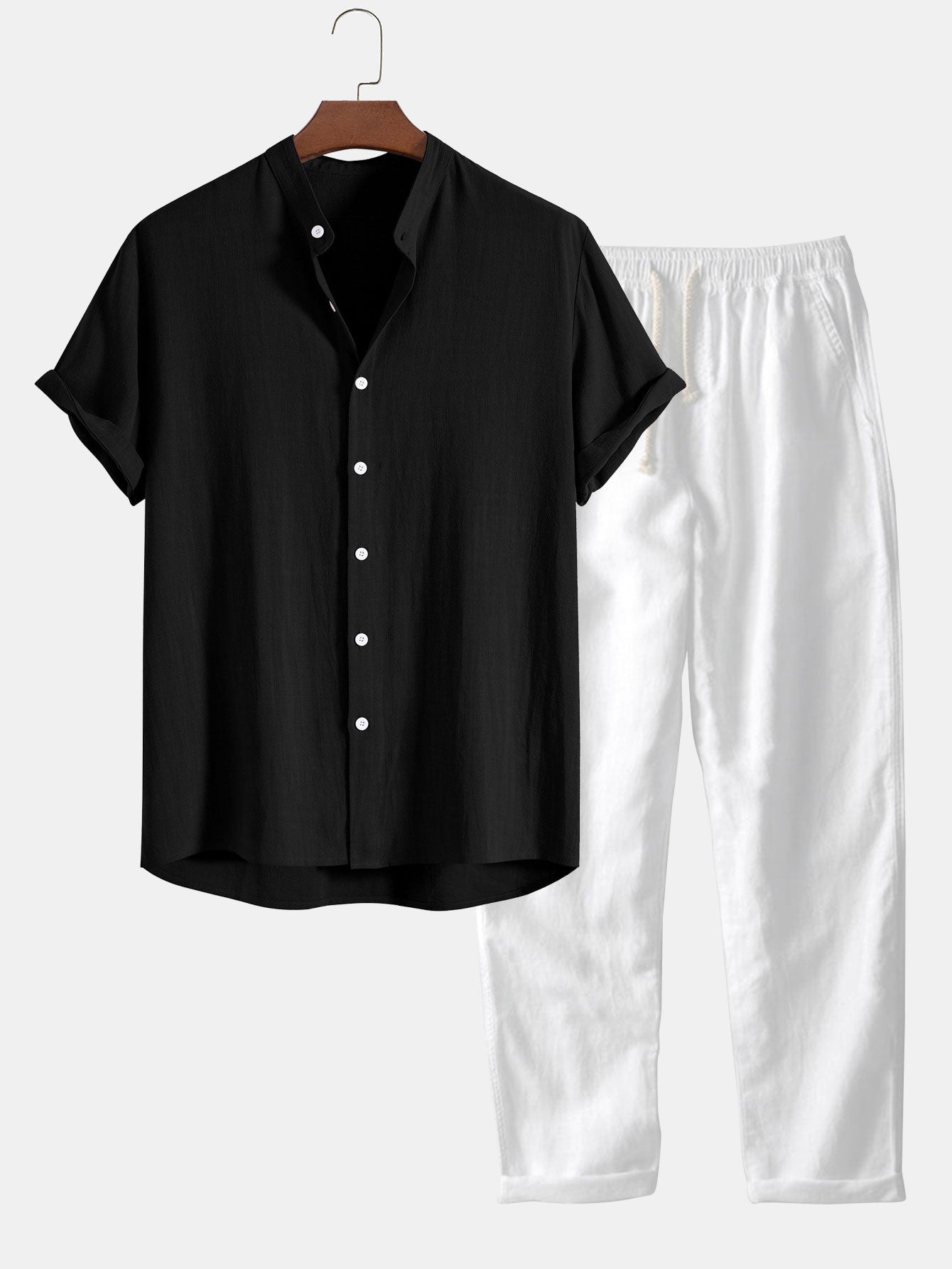 Men's Stand Collar Shirt Trousers Co-ord Set Summer