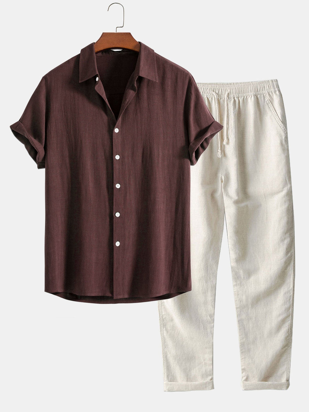Men's Stand Collar Shirt Trousers Co-ord Set Summer