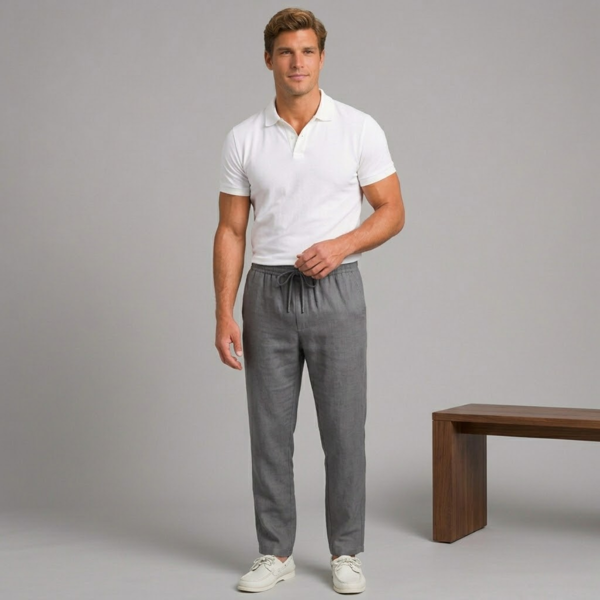 Men's Drawstring Elastic Waist Straight Leg Casual Trousers