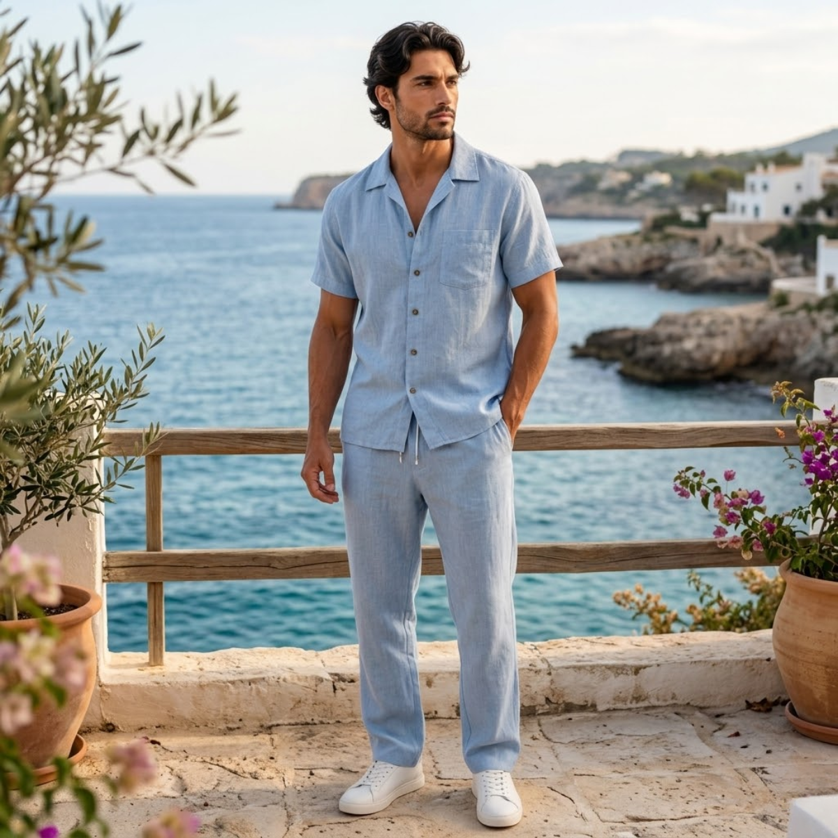 The Meadowfall Men’s Linen Trendy Summer Set – Shirt & Pants