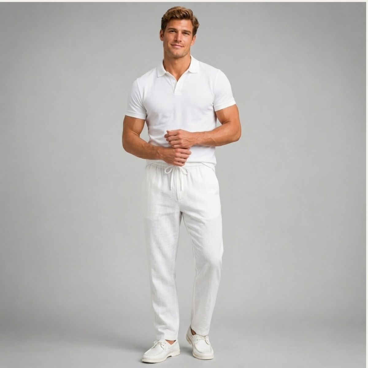 Men's Drawstring Elastic Waist Straight Leg Casual Trousers