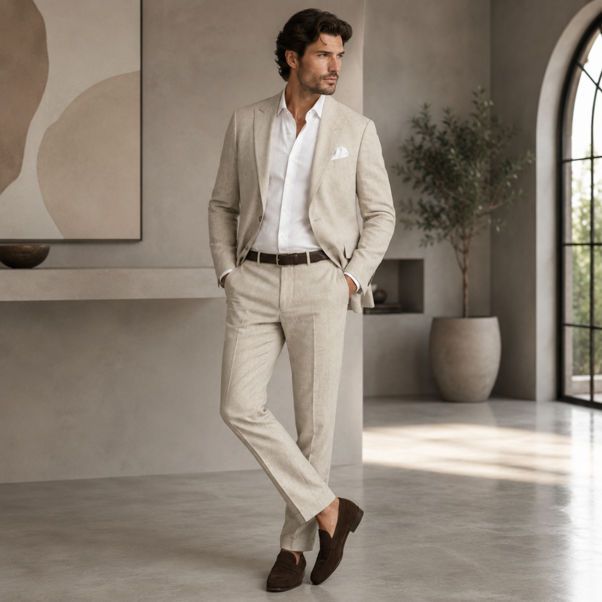 Men's Slim Fit Linen 2 Piece Suit