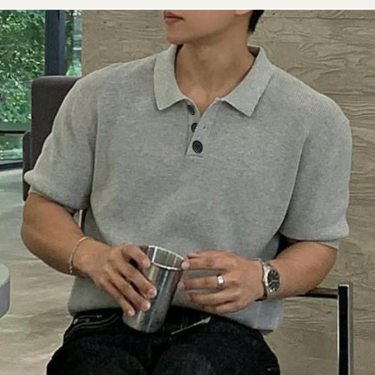 Men's Casual Solid-Knit Short-Sleeve Polo Shirt