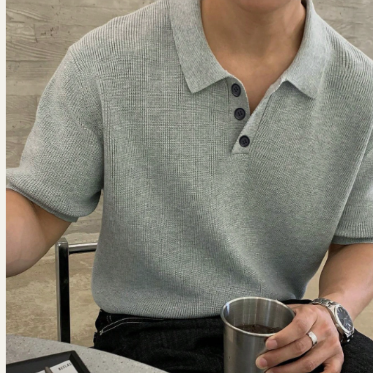 Men's Casual Solid-Knit Short-Sleeve Polo Shirt