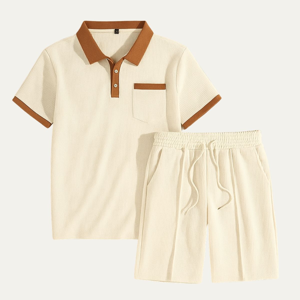 Men's Contrast Trim Polo Shirt Shorts Co-ord Set Summer