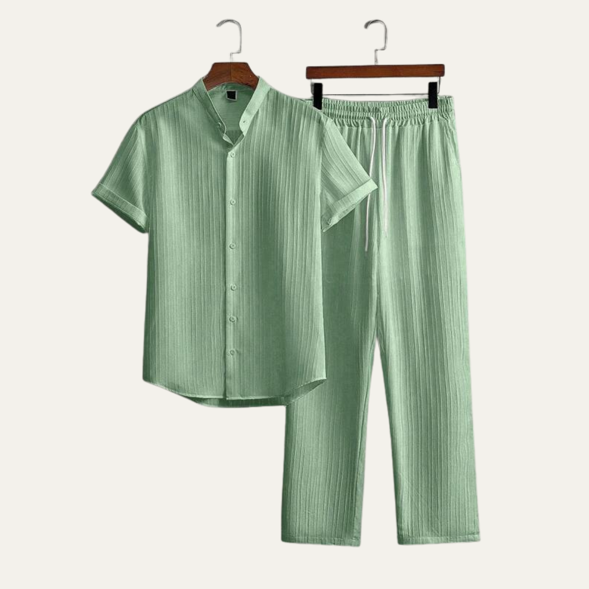 Men's Textured Stand Collar Shirt Trousers Co-ord Set Summer