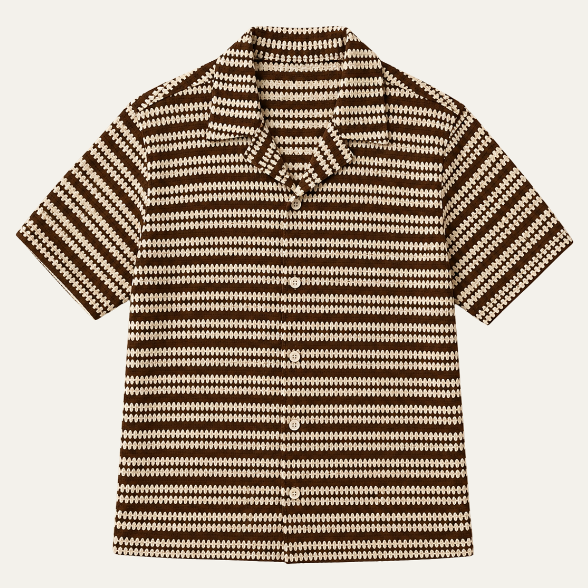 Men's Textured Knit Striped Camp Collar Short Sleeve Shirt