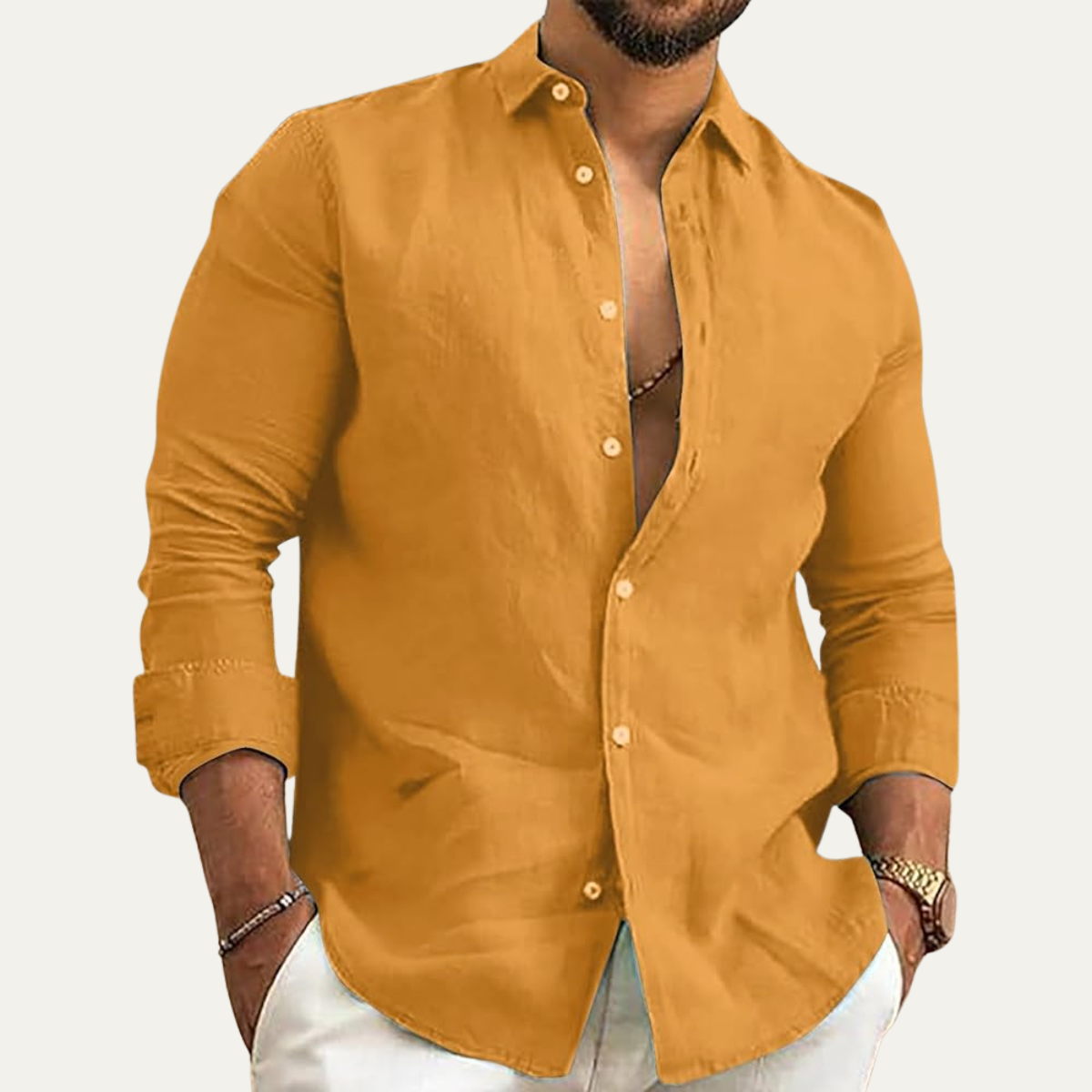 Matteo - Linen Button-Down Shirt – Long Sleeve & Relaxed Fit