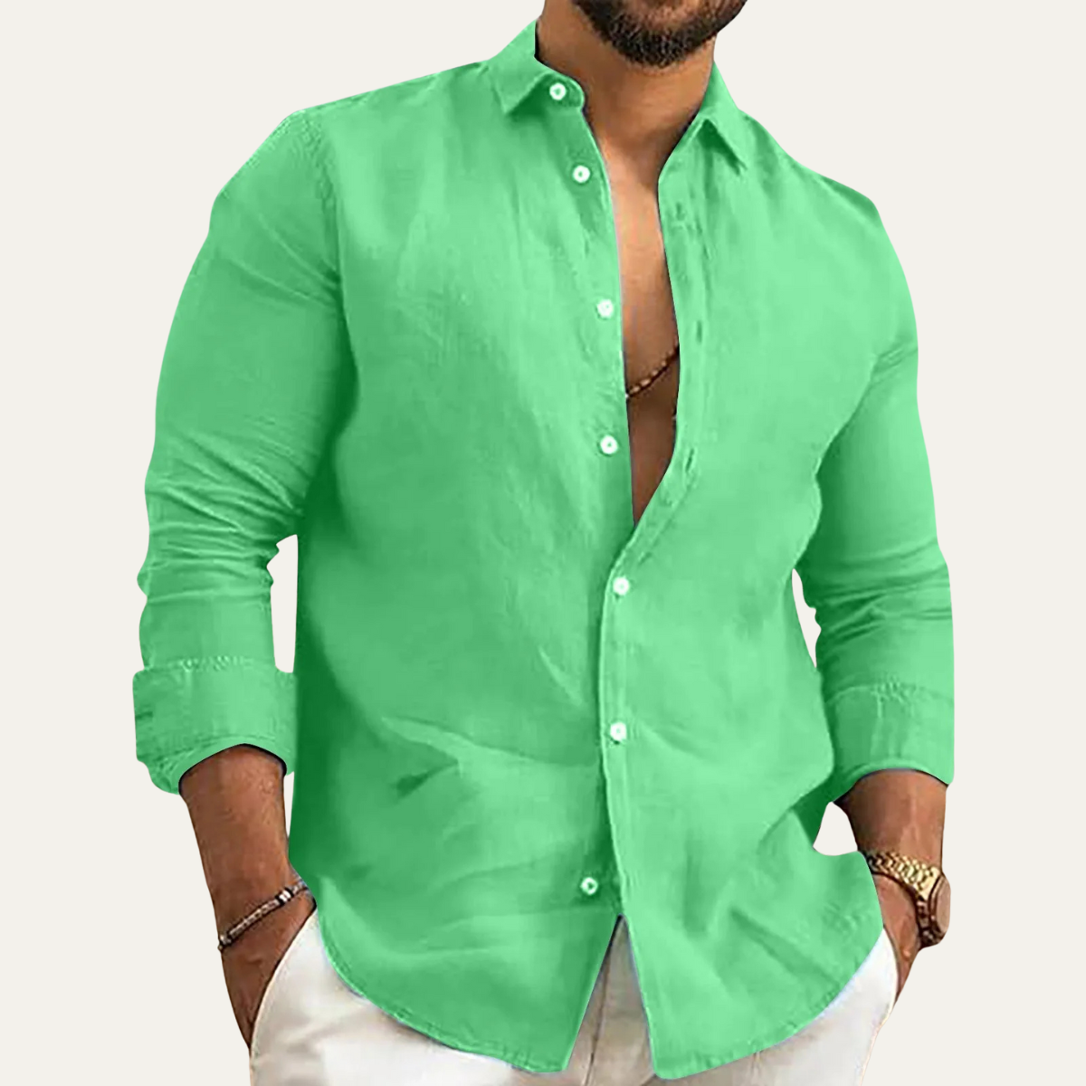 Matteo - Linen Button-Down Shirt – Long Sleeve & Relaxed Fit