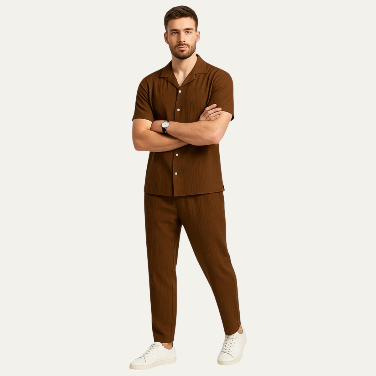 The Amalfi Men's Two Piece Set, Short Sleeve Shirt and Drawstring Trousers