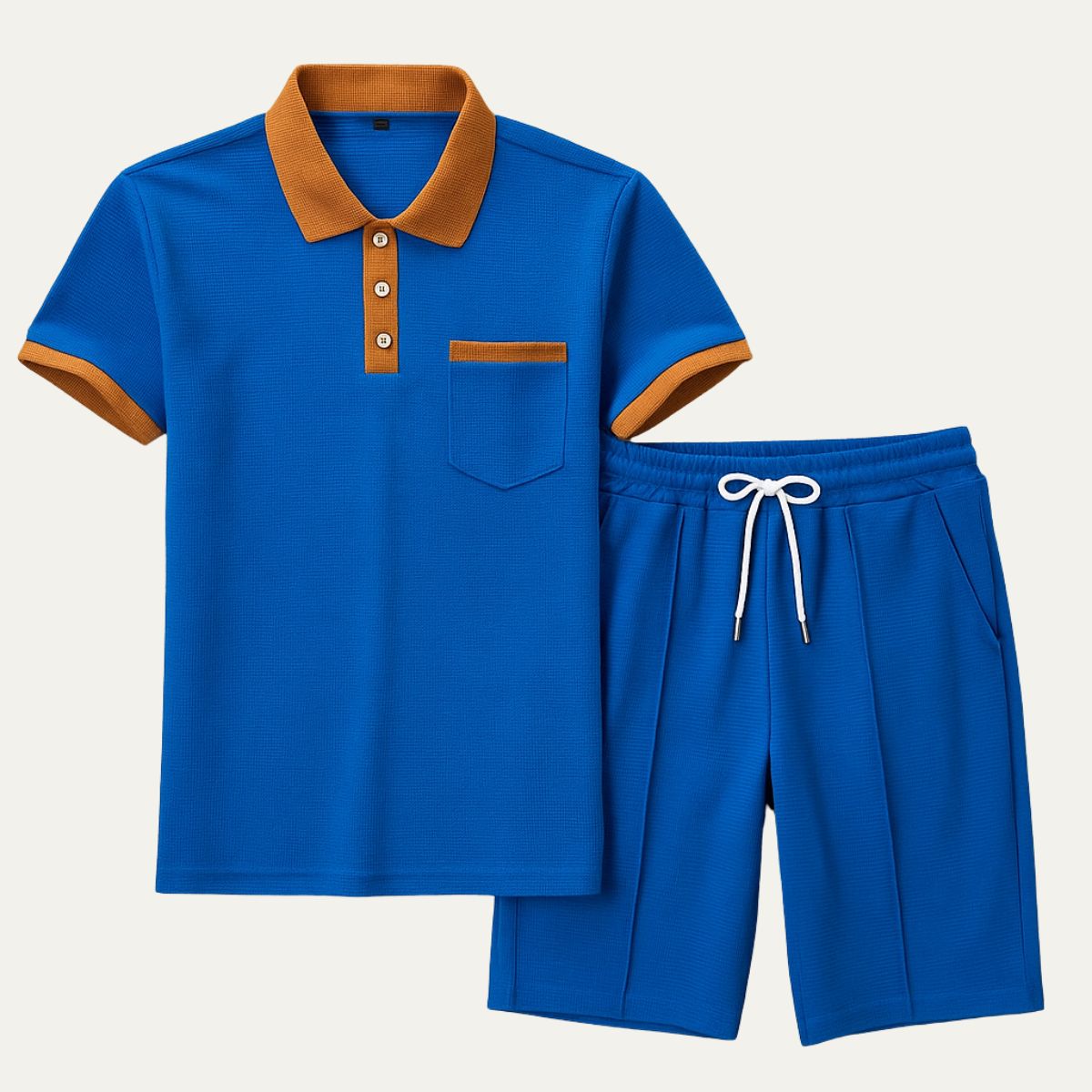 Men's Contrast Trim Polo Shirt Shorts Co-ord Set Summer