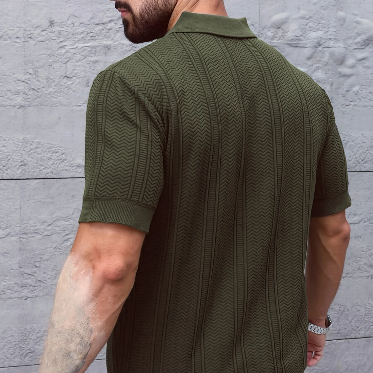 Men's Textured Knit Short Sleeve Polo Shirt