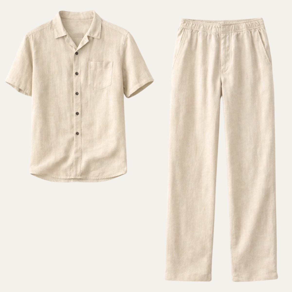 Men's Linen Camp Collar Shirt Trousers Co-ord Set Summer