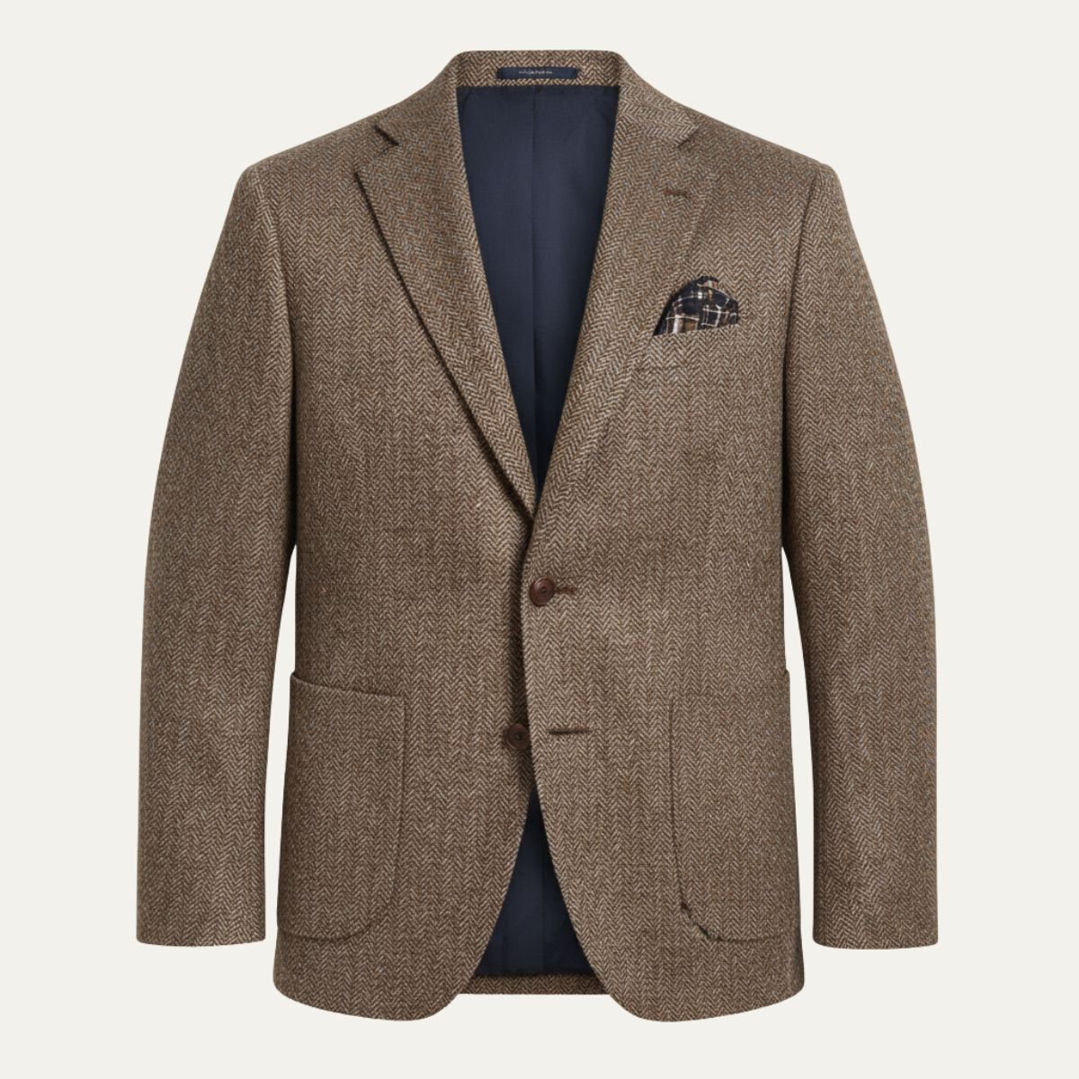 Men’s Herringbone Single-Breasted Wool Tweed Blazer Jacket