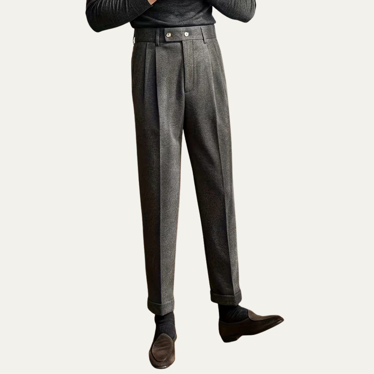 The Salzburg Men's High Waisted Pleated Straight Leg Dress Trousers