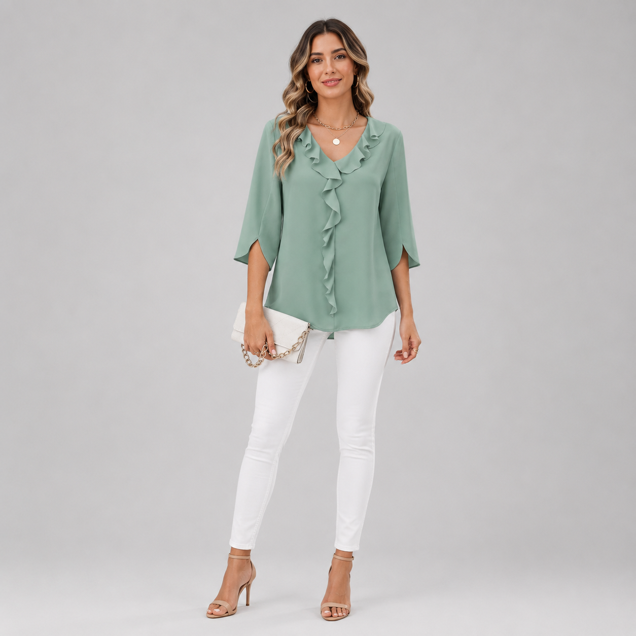Women's V-Neck Three-Quarter Sleeve Blouse