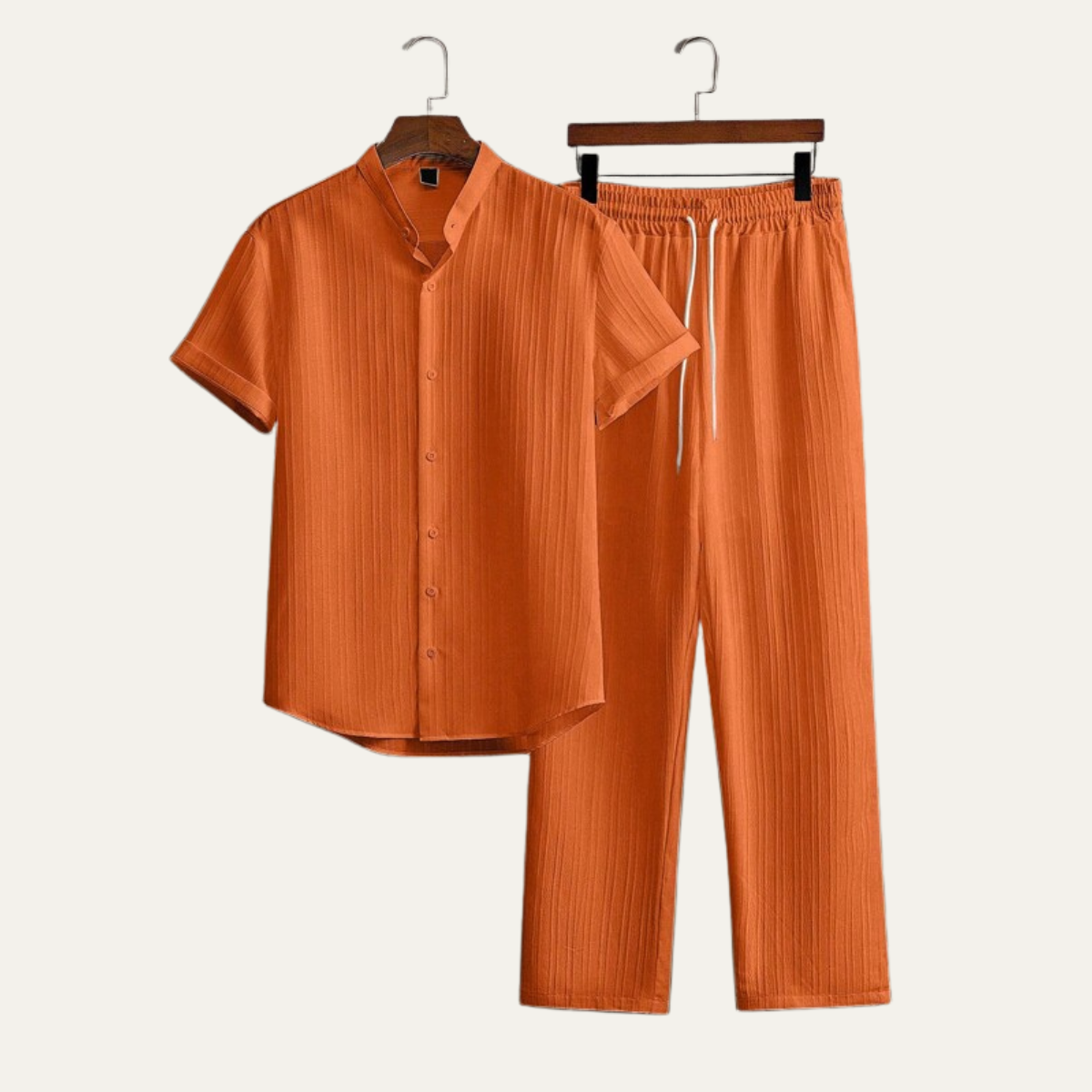 Men's Textured Stand Collar Shirt Trousers Co-ord Set Summer