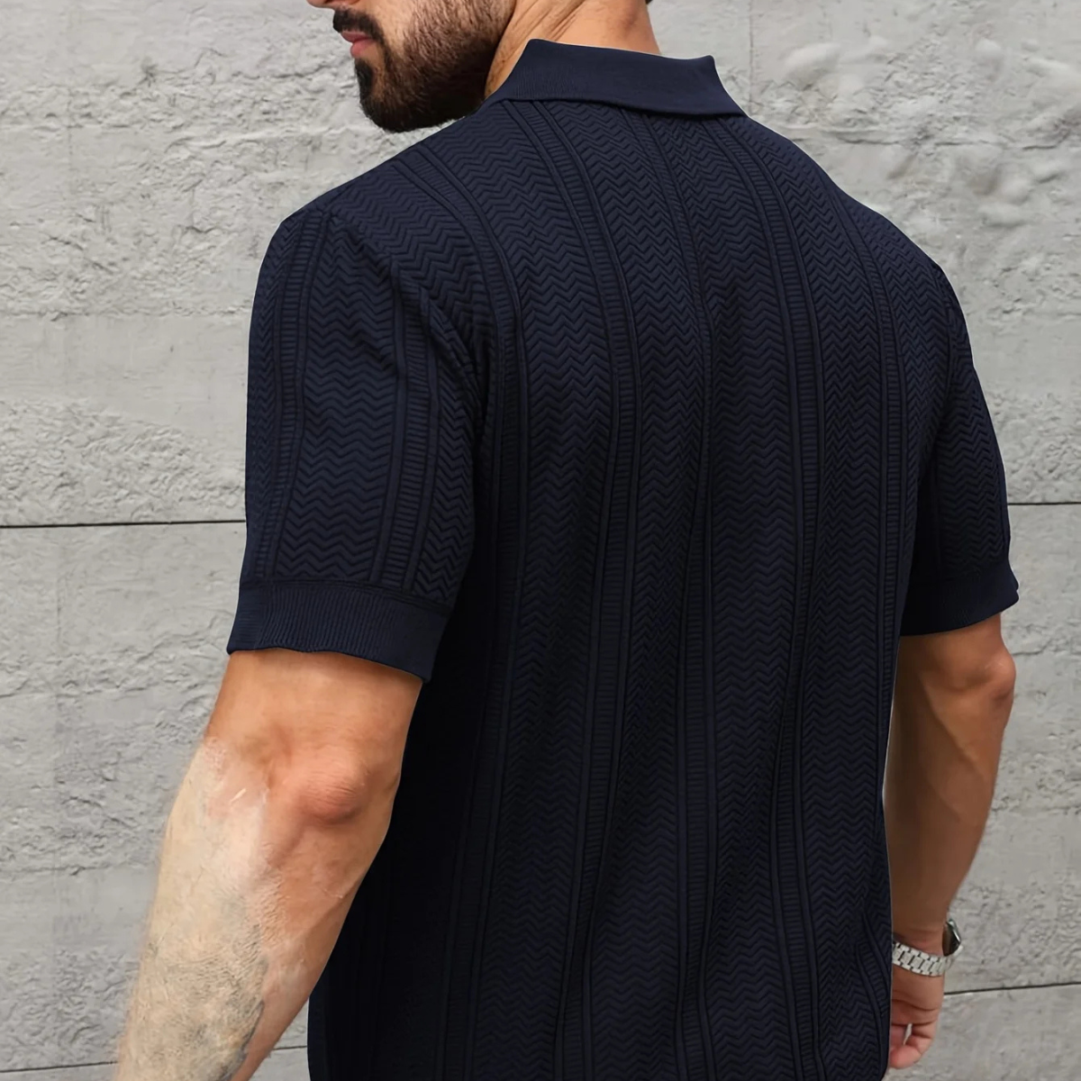 Men's Textured Knit Short Sleeve Polo Shirt