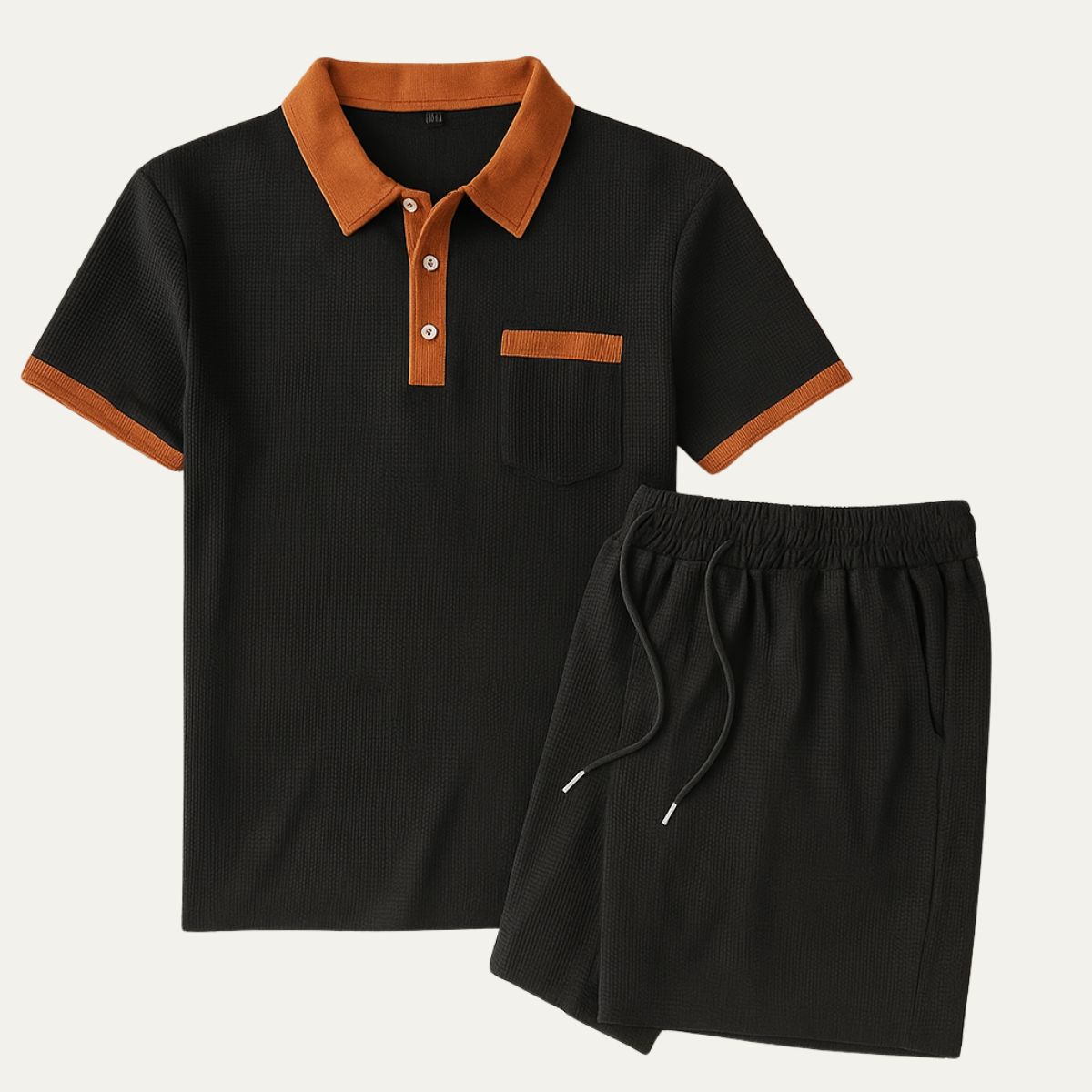 Men's Contrast Trim Polo Shirt Shorts Co-ord Set Summer