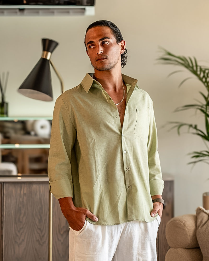 The Bellagio Men's Long Sleeve Linen Look Shirt