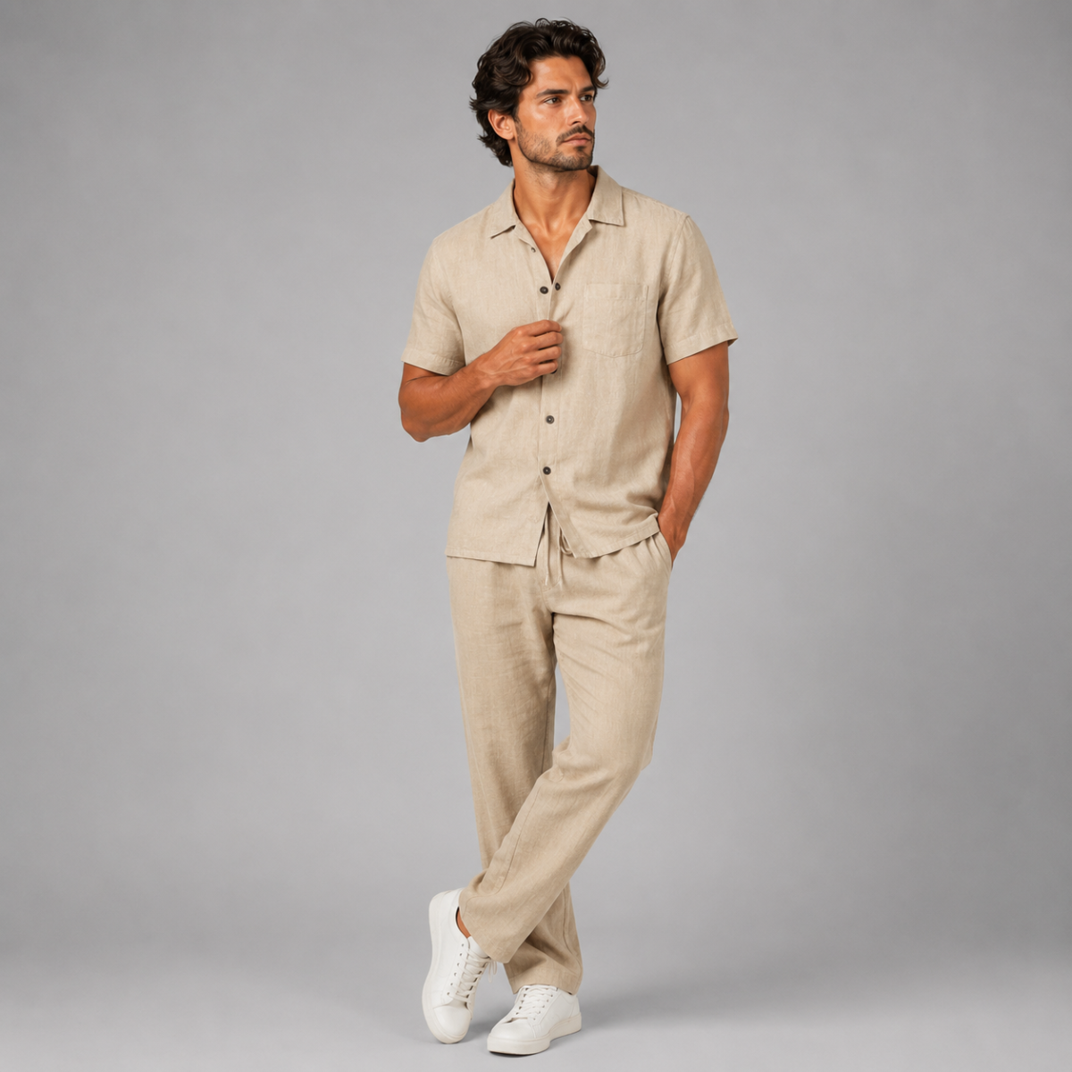 The Meadowfall Men’s Linen Trendy Summer Set – Shirt & Pants