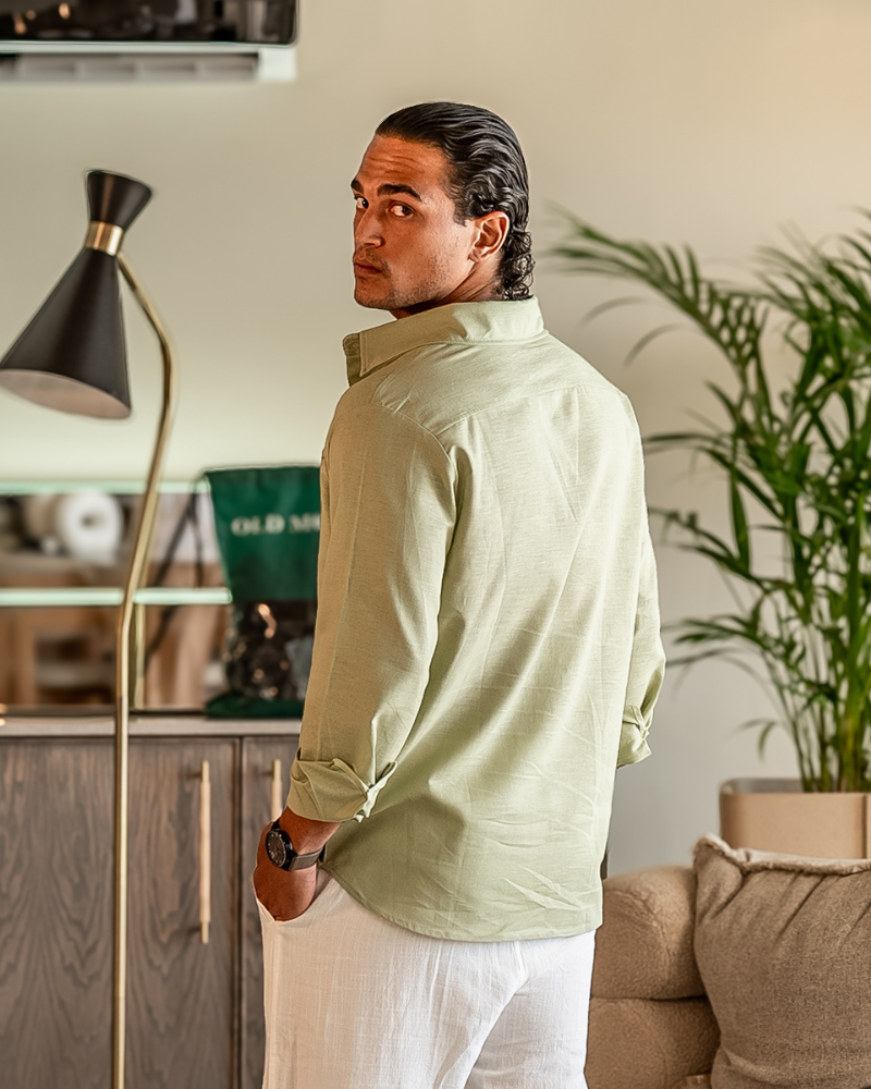The Bellagio Men's Long Sleeve Linen Look Shirt