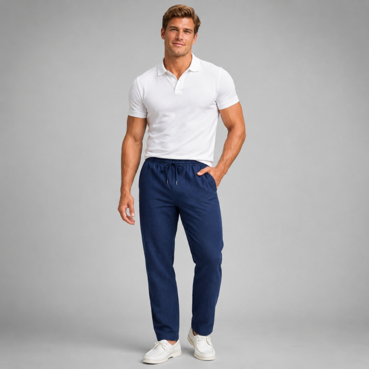 Men's Drawstring Elastic Waist Straight Leg Casual Trousers