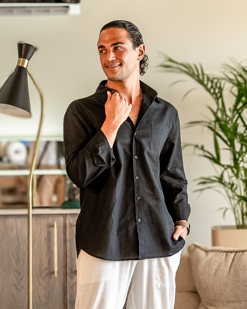 The Bellagio Men's Long Sleeve Linen Look Shirt